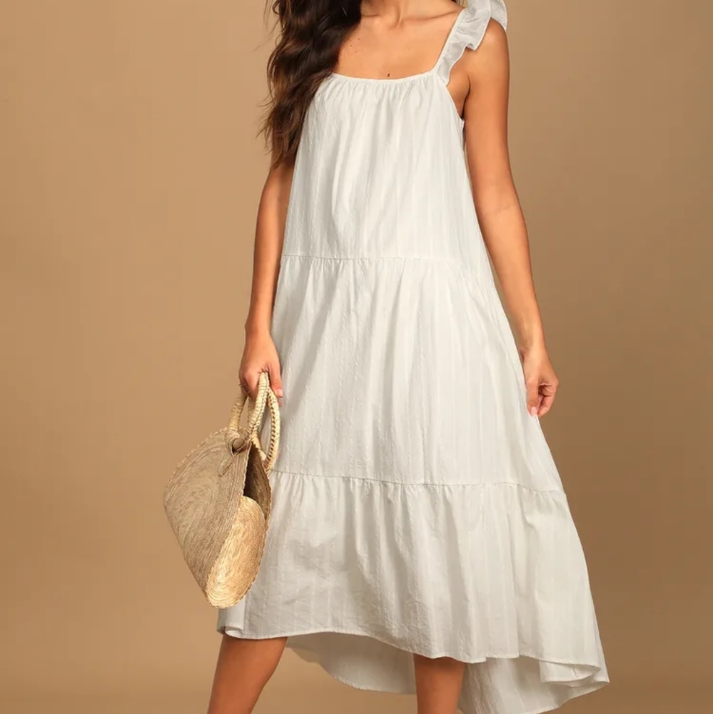 NWT- Lulu's Midnight Musing White Sleeveless Tiered Midi Dress Size Large